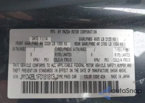 2015 Mazda Mazda5 Sport из США, поврежденный, VIN JM1CW2BL1F0181813